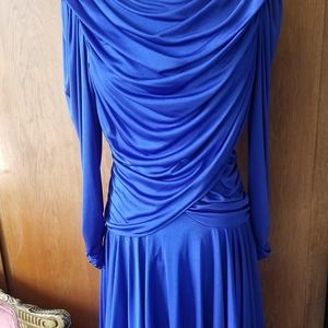 Cobalt blue ruched disco dance 80s dress
